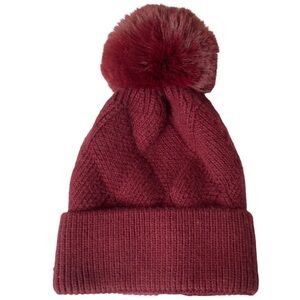 Anthropologie Burgundy Knit Pom-Pom Hat